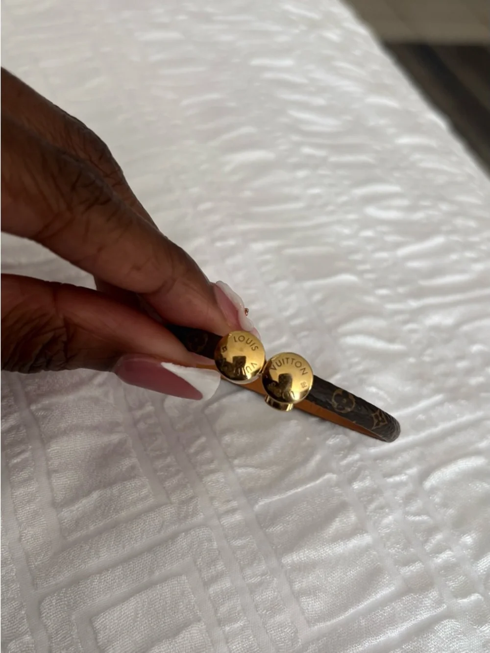 Louis Vuitton Brown Monogram Slim Bracelet with Gold Discs